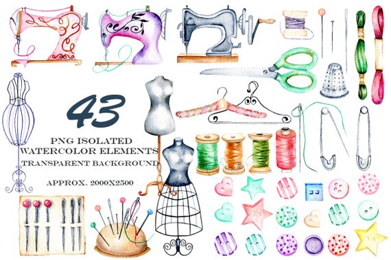 sewing clipart watercolor