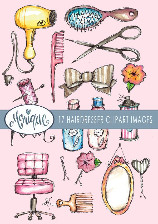 Watercolor hairdresser theme sissors. Shampoo clipart hair