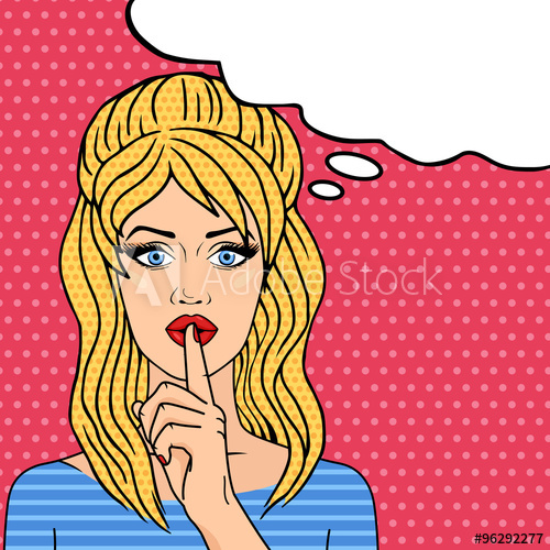 Cute retro woman with. Shhh clipart reserved person