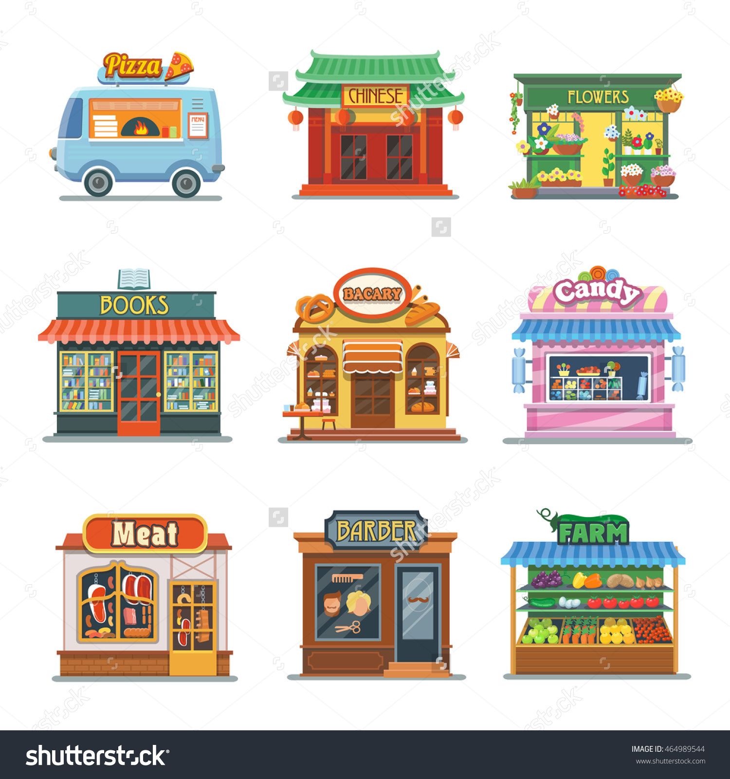 Set of nice showcases. Shop clipart meat store