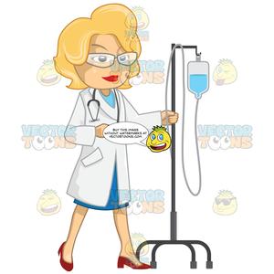 Shot clipart iv needle. Female doctor pushing an