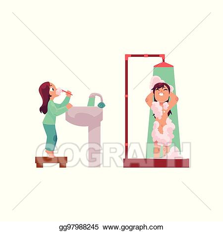 Showering clipart brush tooth. Vector stock little girl
