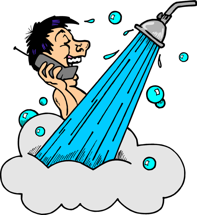 Cartoon of man bath. Showering clipart phone in