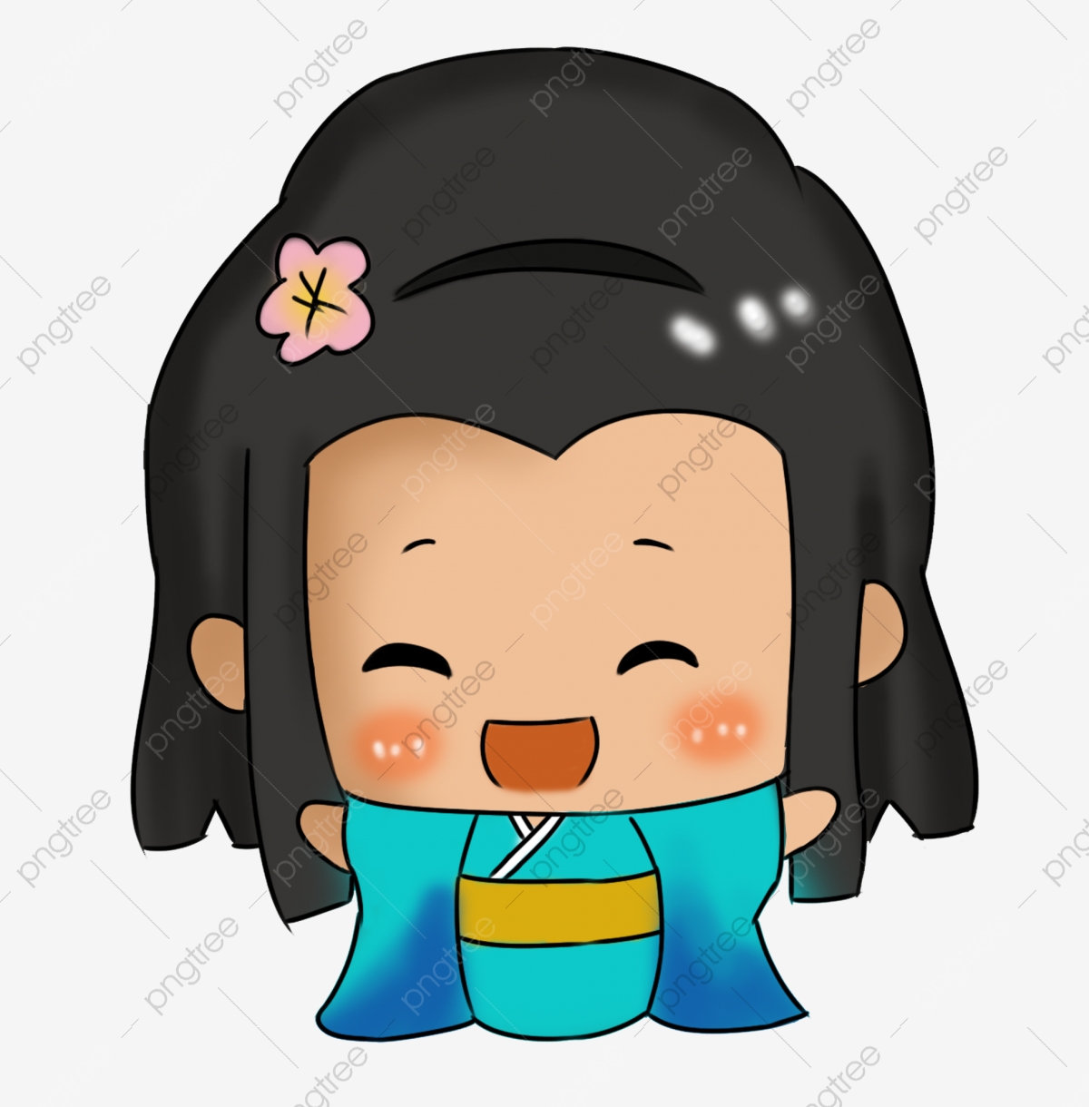 Japanese illustration little cherry. Shy clipart pink girl