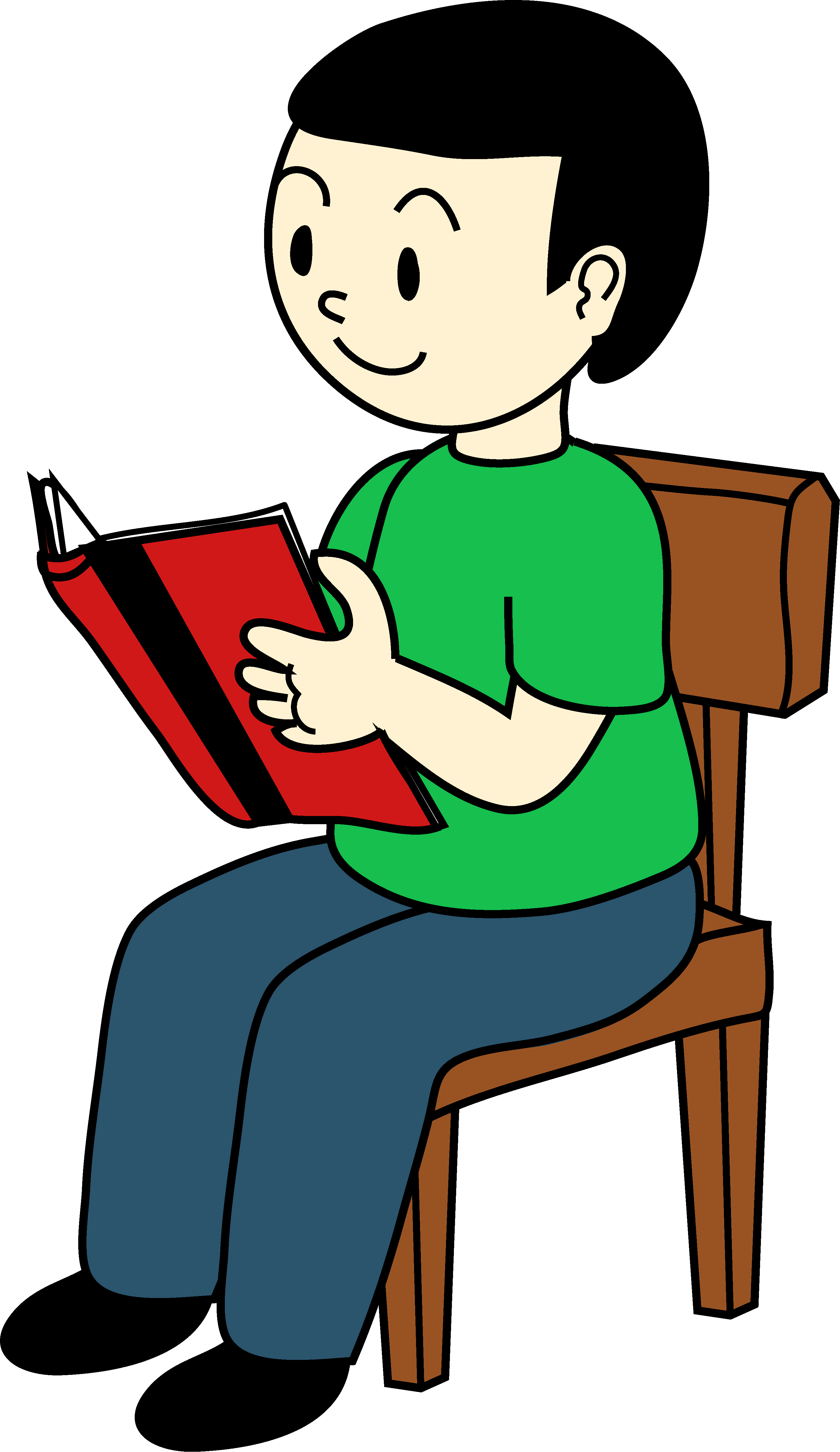Sitting clipart. Boy on chair reading