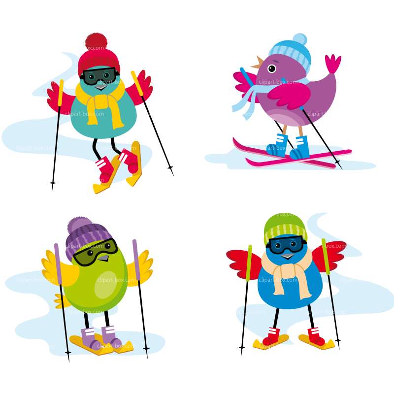Cartoon birds clip art. Skiing clipart bird
