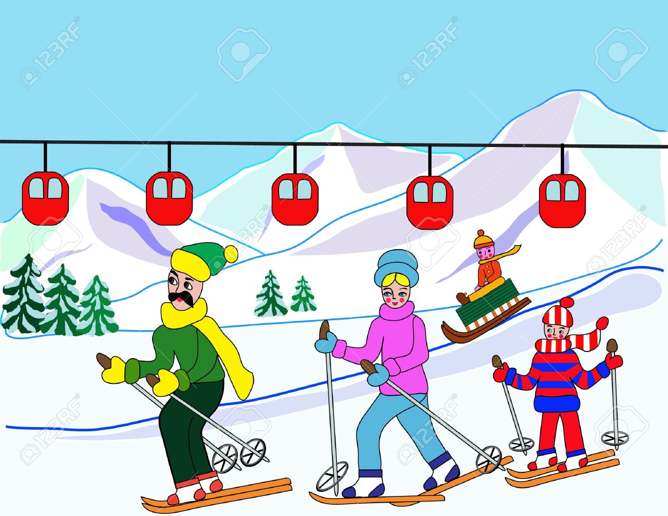 skiing clipart family skiing