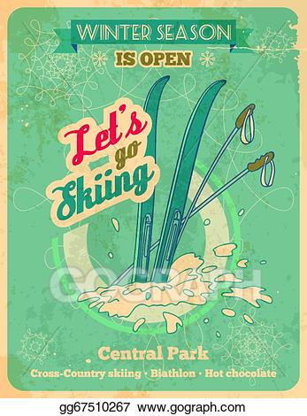 Skiing clipart retro. Vector illustration let s
