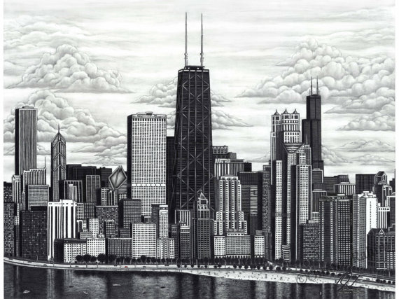 Chicago drawing direct from. Skyline clipart waterfront