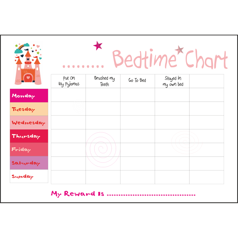 Reward chart for girls. Sleeping clipart bed time routine