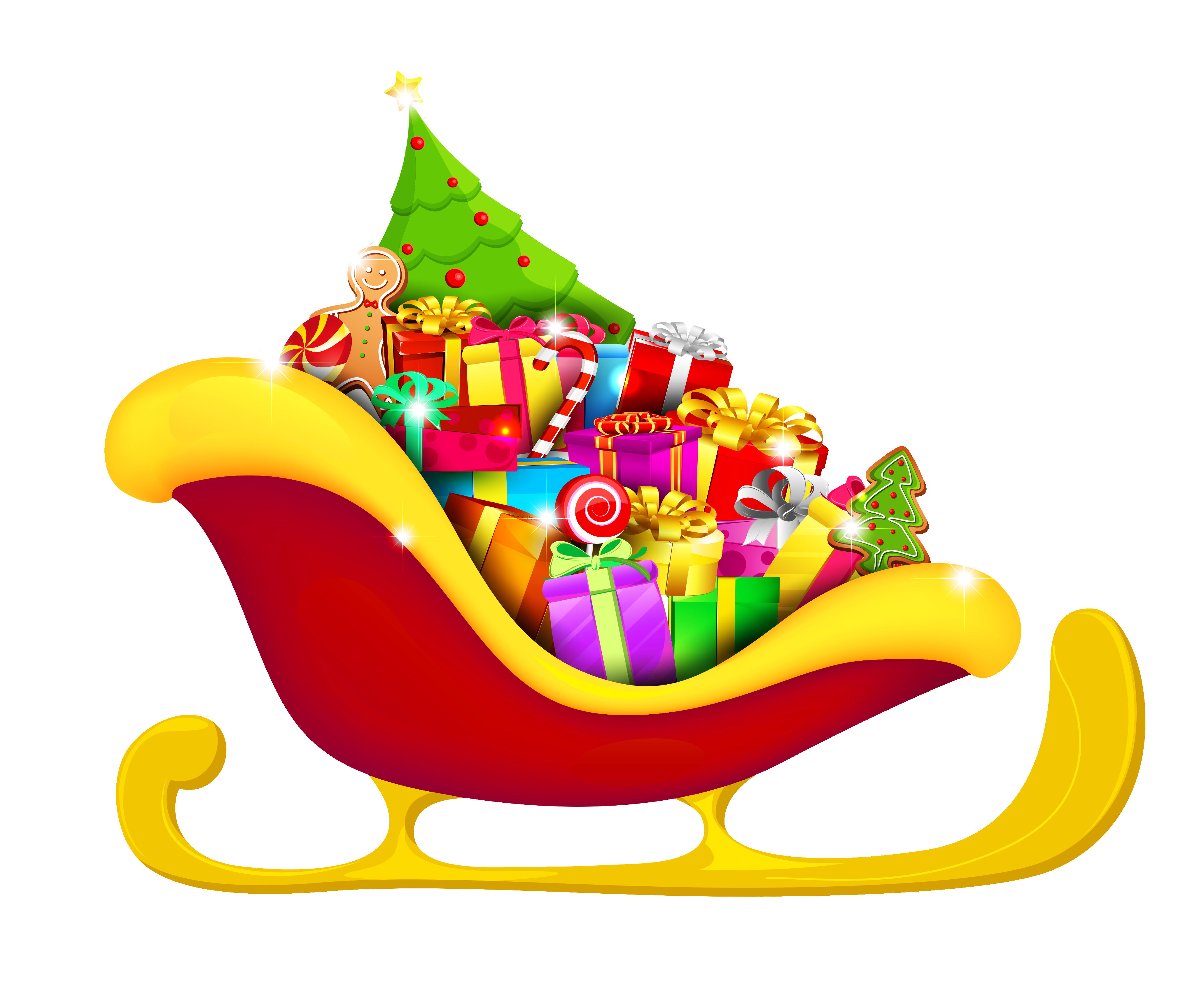 Red sled with presents. Sleigh clipart christmas