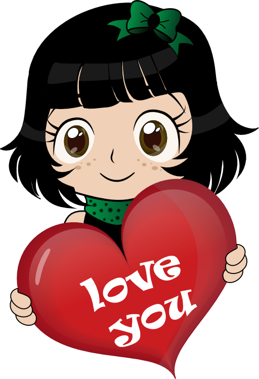 Cute girl manga emoticon. Smiley clipart love