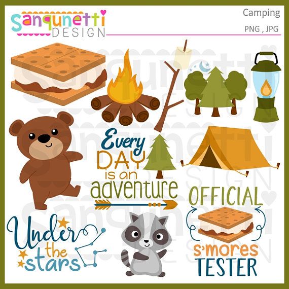Camping summer woodland digital. Smores clipart camp food