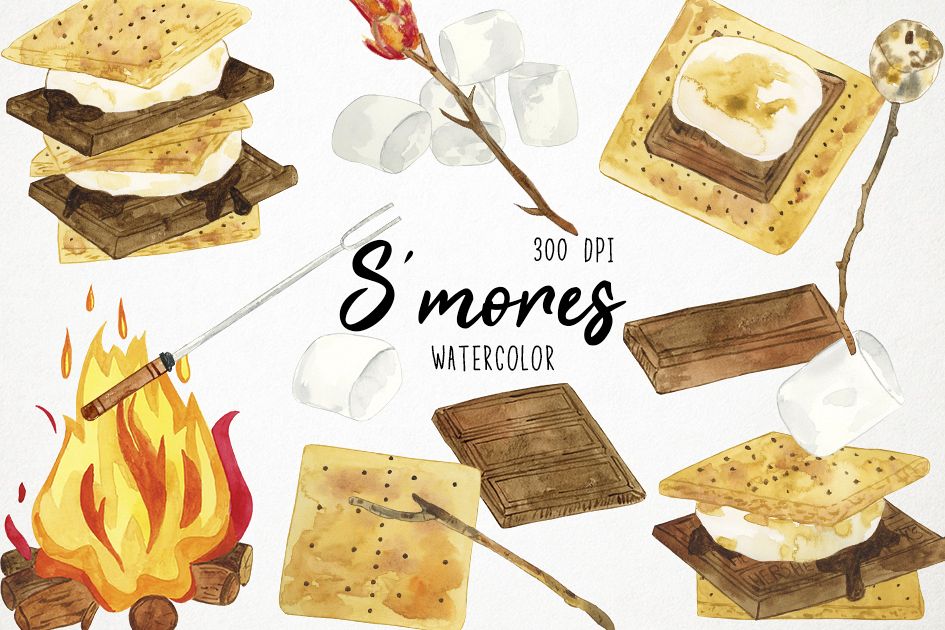Marshmallows . Smores clipart watercolor