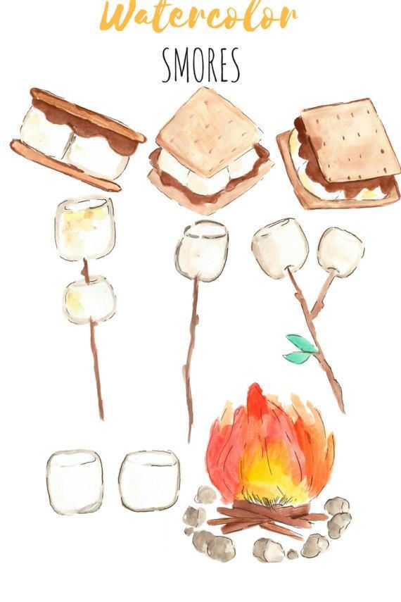 Smores clipart watercolor. Clip art camping outdoors