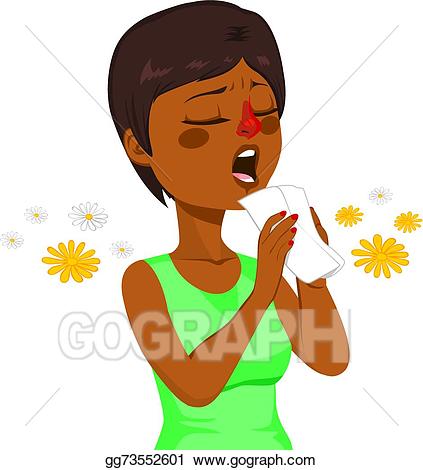Vector woman going to. Sneeze clipart illustration