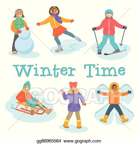 Eps illustration kids winter. Snowball clipart snow activity