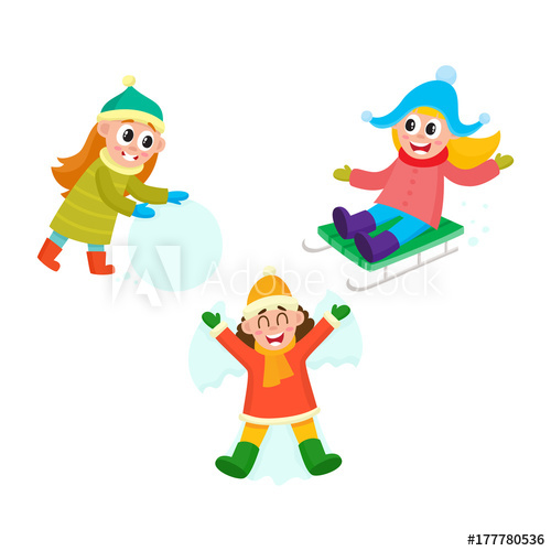 Snowball clipart snow activity. Vector girl making big