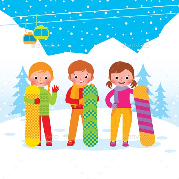 Snowboarding clipart activity. Group of snowboarders bulletin