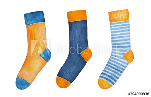 Collection of colorful knitted. Sock clipart orange colour