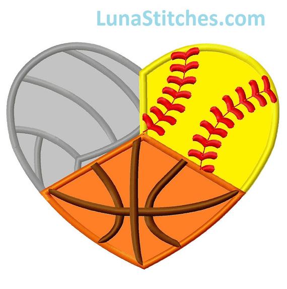 Volleyball clipart softball. Basketball and heart applique