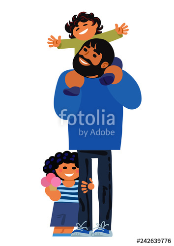 Son clipart family walk. Father with children on