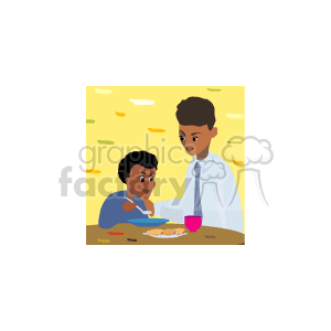 An and eating dinner. Son clipart father african american
