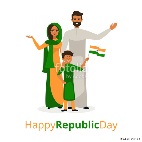 Happy family in traditional. Son clipart father indian