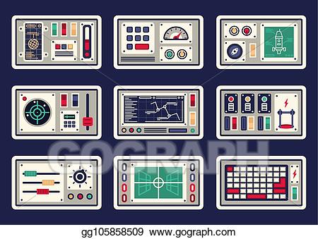 Eps illustration different panels. Spaceship clipart control panel