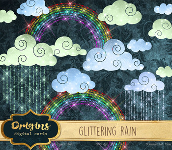 Glittering rain clouds and. Sparkle clipart raining