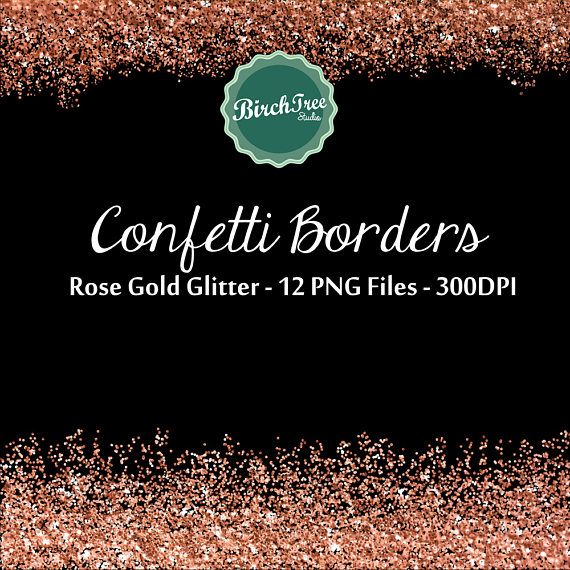 Digital glitter borders confetti. Sparkle clipart rose gold