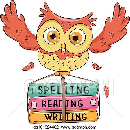 Spelling clipart owl. Vector art book spell
