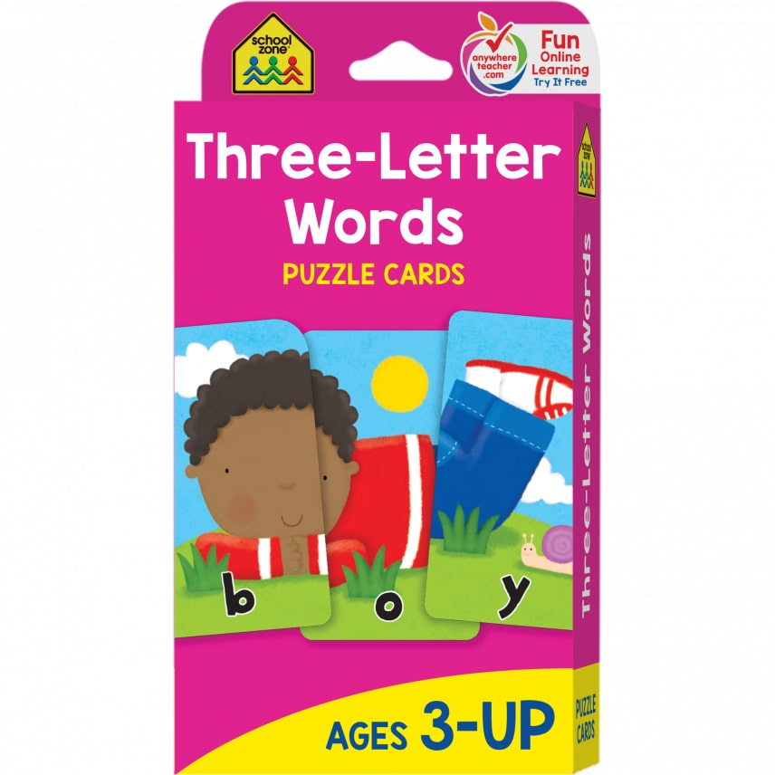 Three letter words cards. Spelling clipart word puzzle