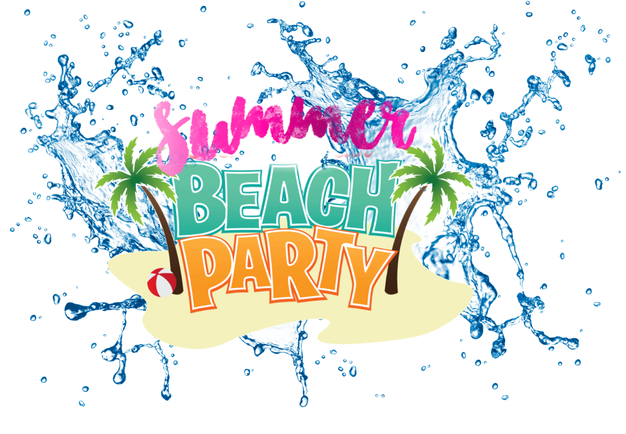 Summer party water splash. Words clipart beach