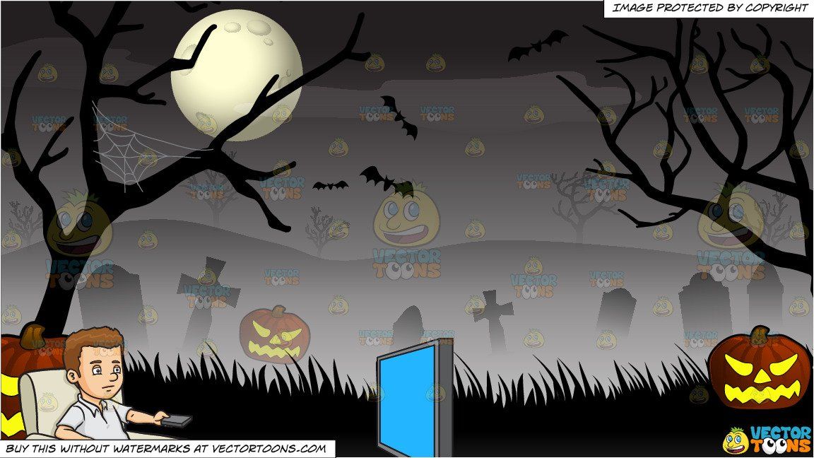 Cartoon a bored man. Spooky clipart background