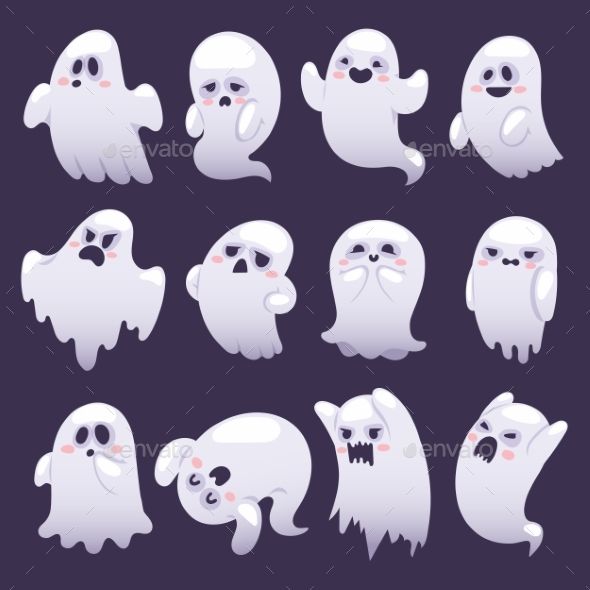 Cartoon ghost vector set. Spooky clipart scary character