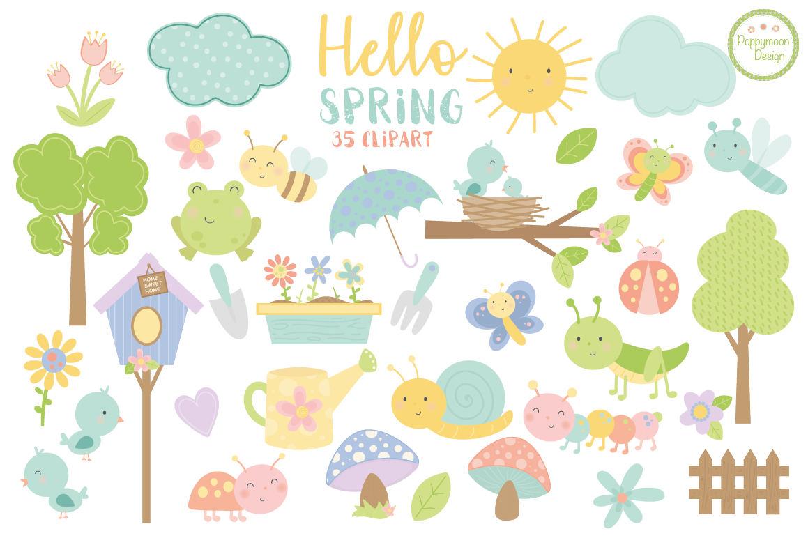 Spring clipart. Hello by poppymoon design