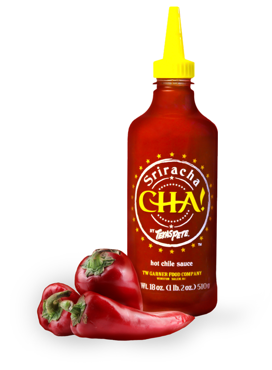 Cha by texas pete. Sriracha bottle png