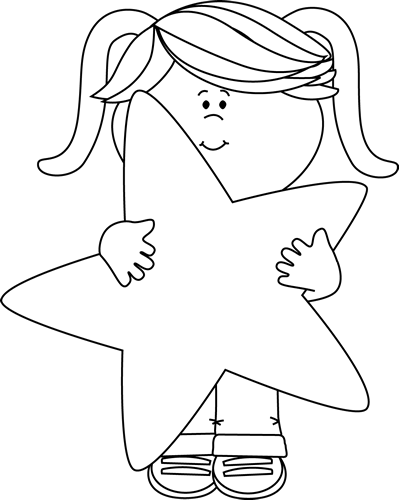 Images little girl holding. Star clip art black and white