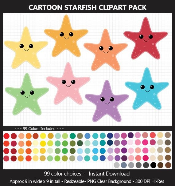 Cartoon pack colors beach. Starfish clipart printable