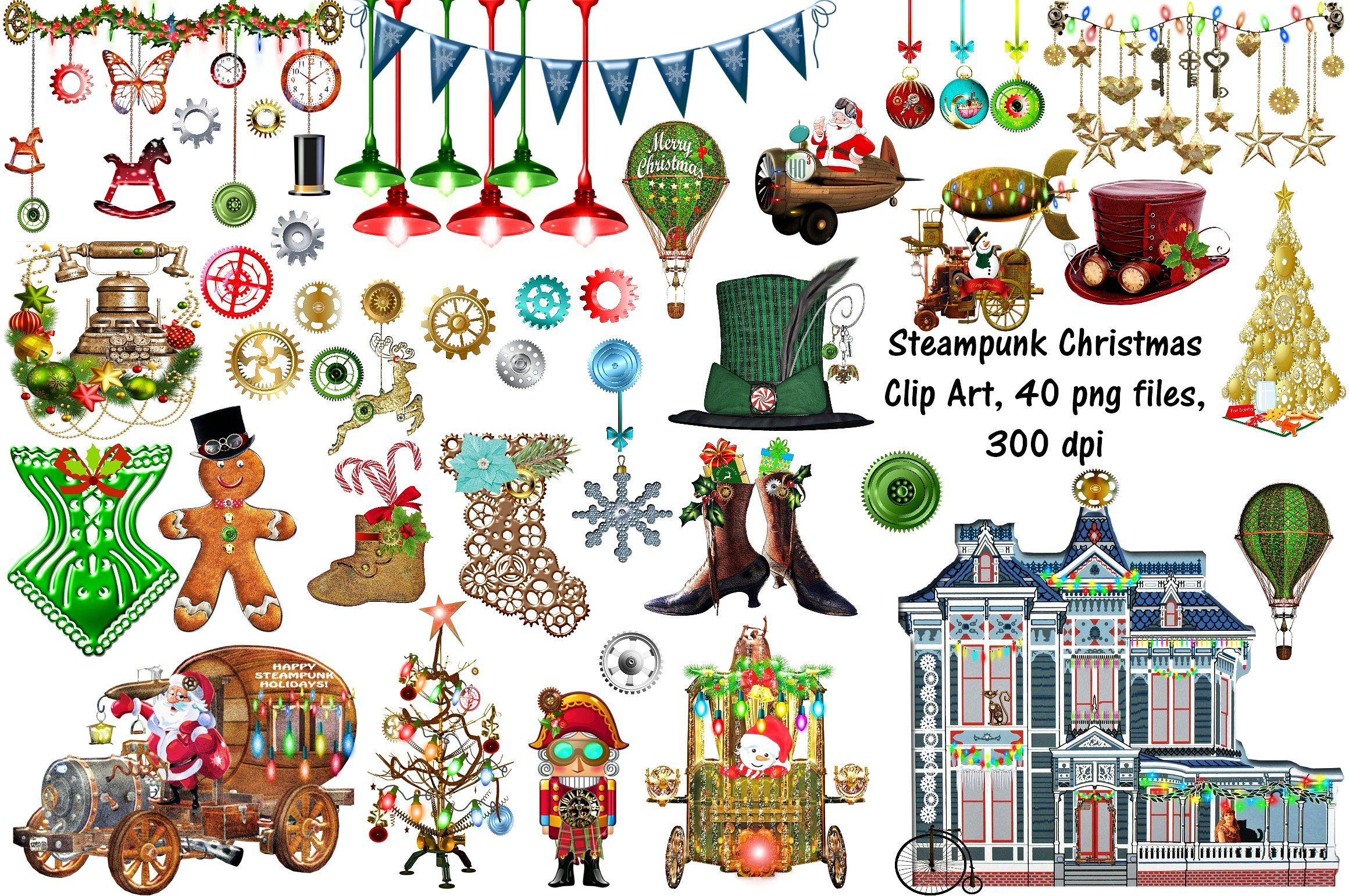 Clip art by frankiesdaughtersdesign. Steampunk clipart christmas