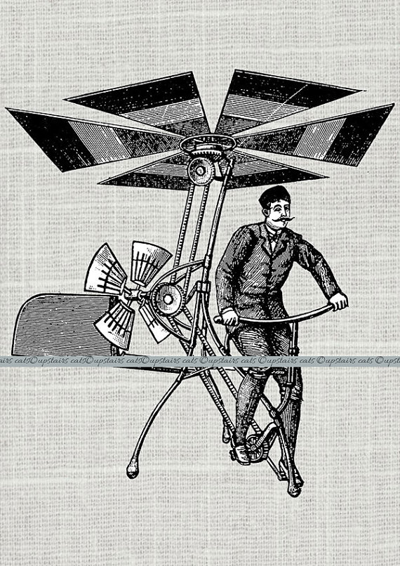 Vintage man in by. Steampunk clipart flying machine