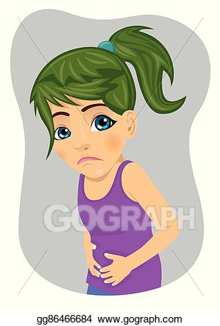 Eps illustration little girl. Stomach clipart nausea
