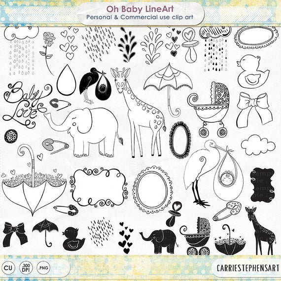 Line art doodles clip. Stork clipart baby outline