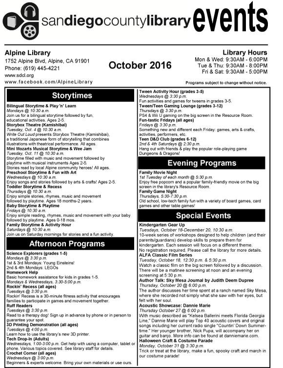 storytime clipart october 2016 calendar