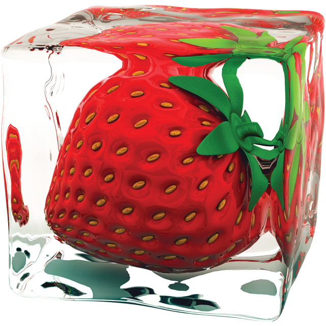 Strawberry in ice cube. Strawberries clipart four
