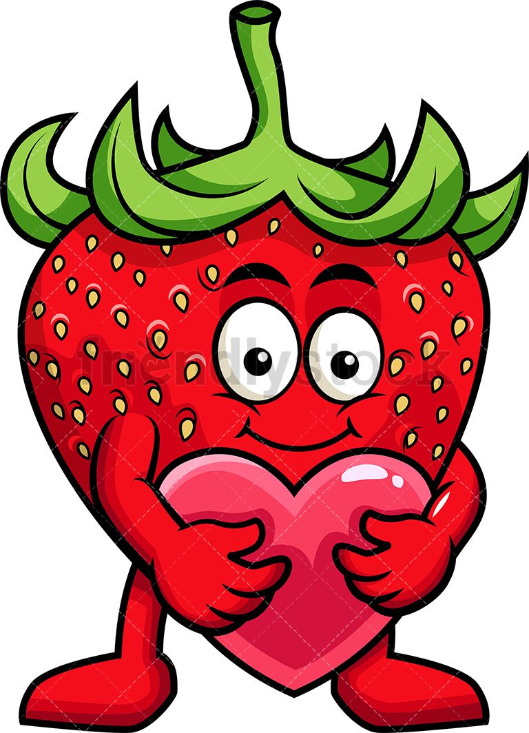 Strawberries clipart healthy fruit. Strawberry mascot hugging heart