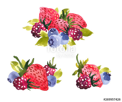 Watercolor clip art arrangements. Strawberries clipart strawberry blueberry