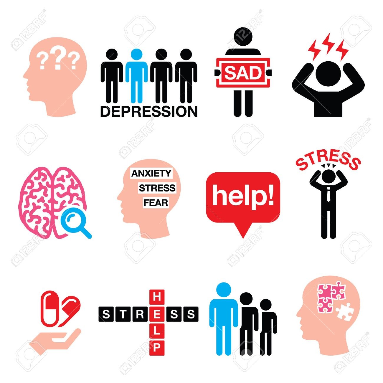 Stress clipart stress health.  depression icons set