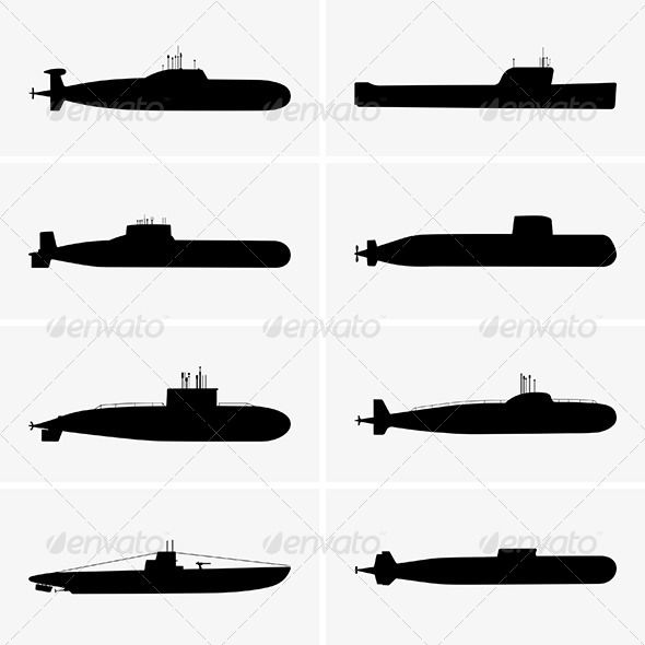 Submarine clipart army boat. Submarines graphicriver silhouettes svgs